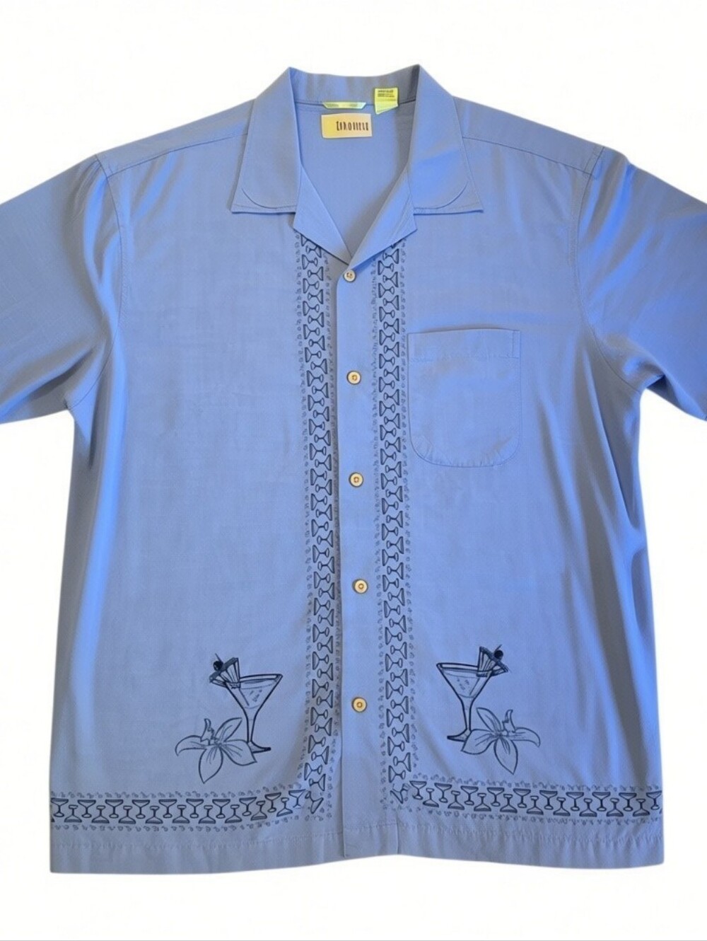 Cubavera Camp Shirt Button Up Embroidered Martini Cocktail Glasses Blue XL
